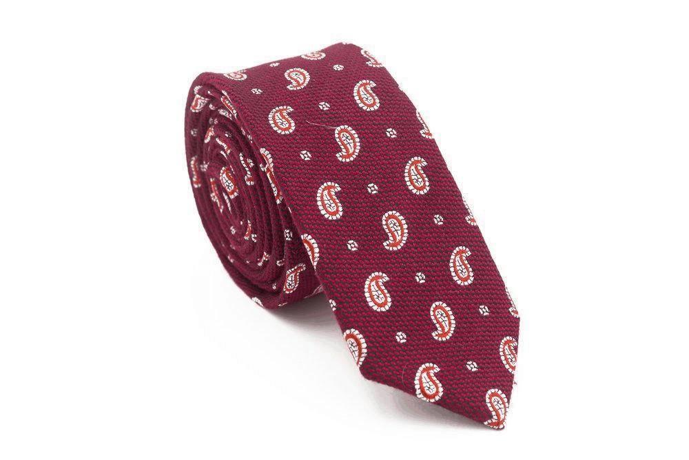 Adrian Burgundy Paisley Cashmere Necktie - Mandujour