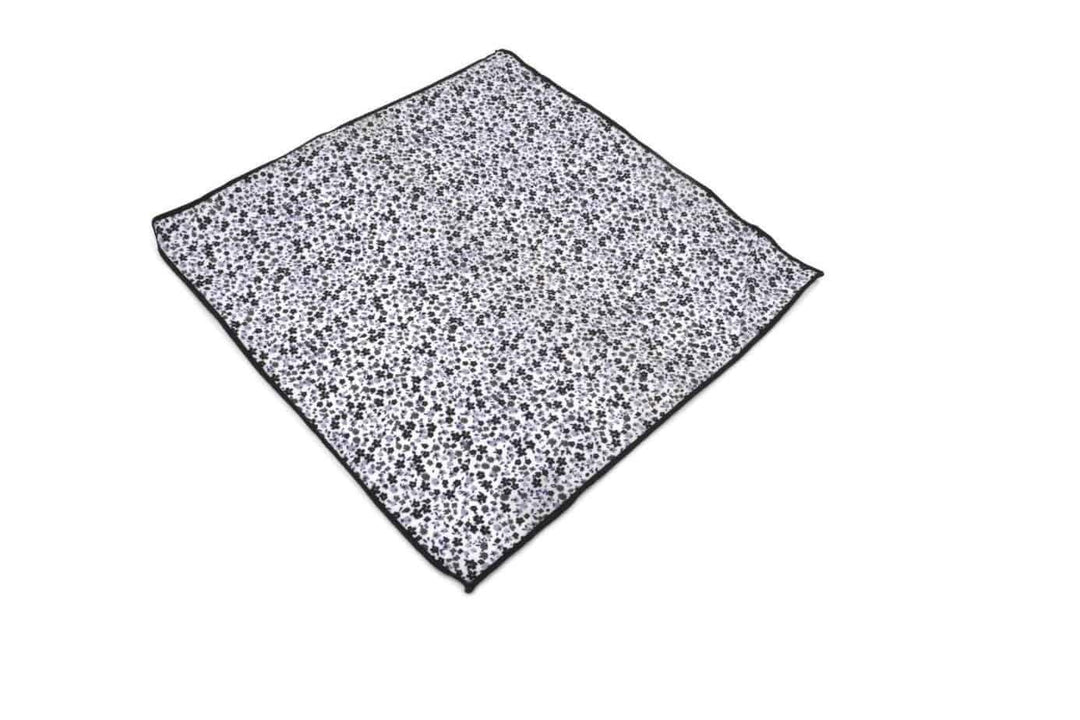 Black and White Floral Cotton Pocket Square - Mandujour