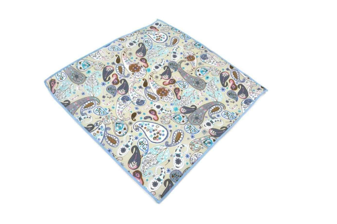 Blue and Gray Paisley Party Cotton pocket square - Mandujour