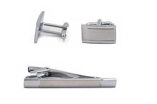 Jacob Chrome and Silver Rectangle Cuff-Links and Tie Clip Set - Mandujour