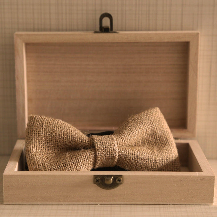 Natural Burlap Jute bow tie - Mandujour Handmade - Mandujour