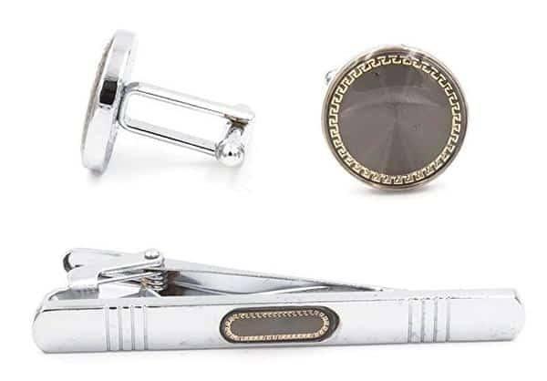 Obama Chrome and Gold Circular Cuff-Links and Tie Clip Set - Mandujour