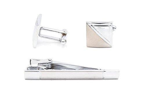 Pierre Chrome and Silver Square Cuff-Links and Tie Clip Set - Mandujour