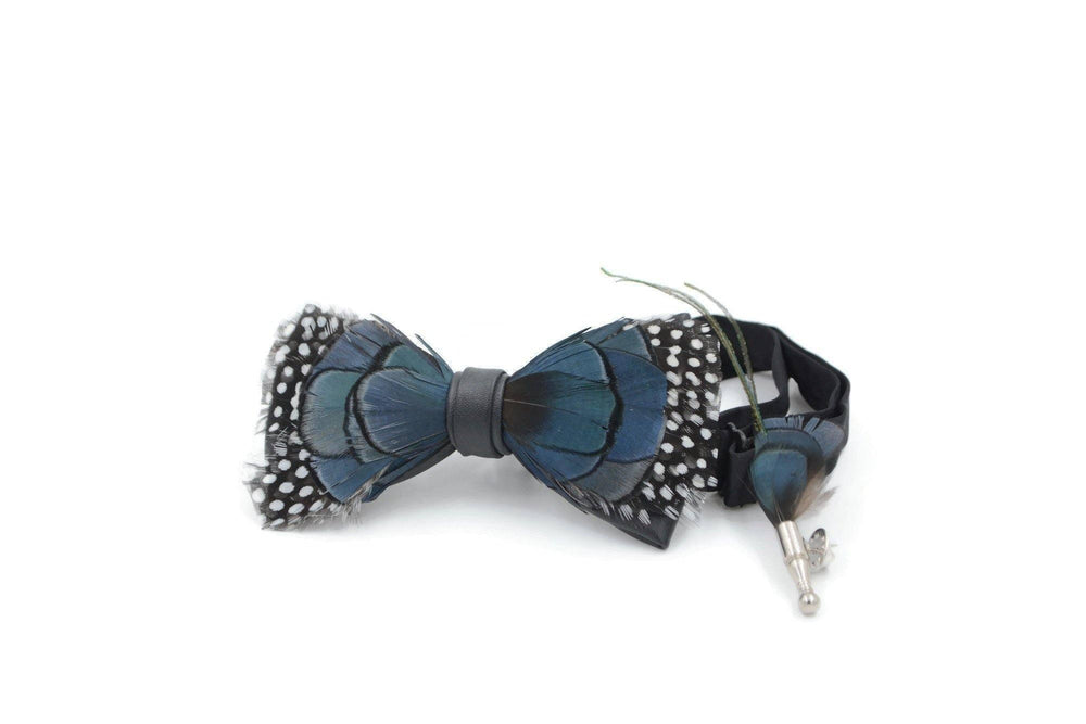 Polka-dot Blueish Pheasant Feather Bow Ties image