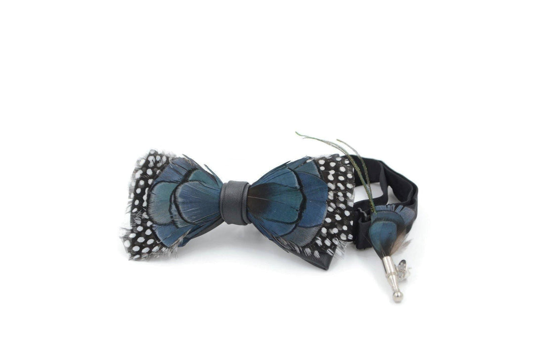 Polka-dot Blueish Pheasant Feather Bow Ties image