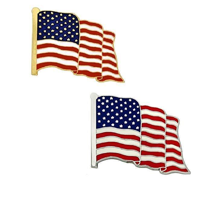 Waving American Flag Lapel Pin ( Silver or Gold ) - Mandujour