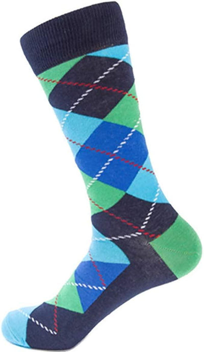 Navy Blue and Green Plaid Dress Socks