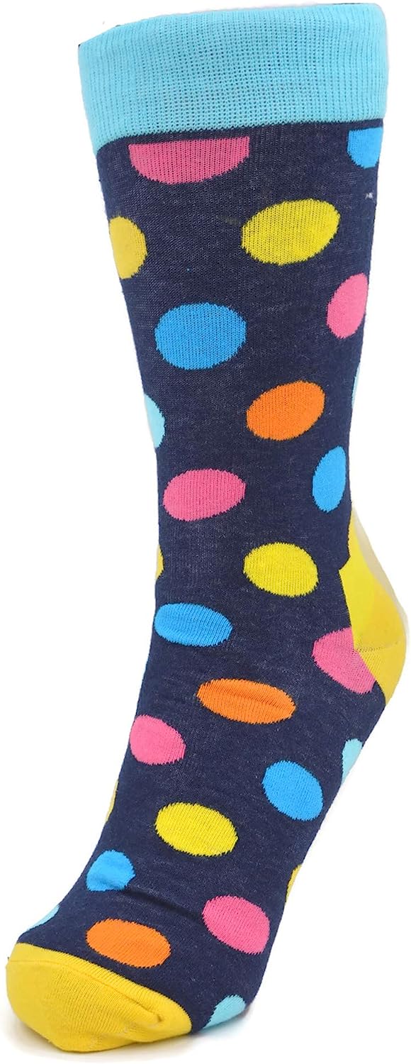Colorful Poker Dots Navy Blue Pink Yellow Dress Socks