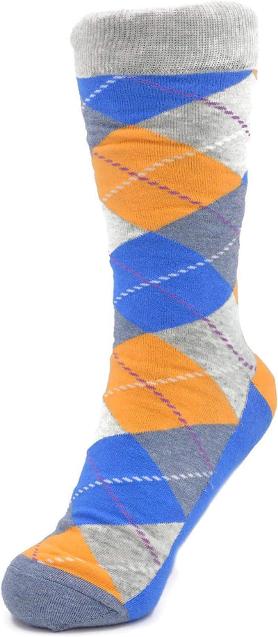 Gray Blue Yellow Plaid Dress Socks
