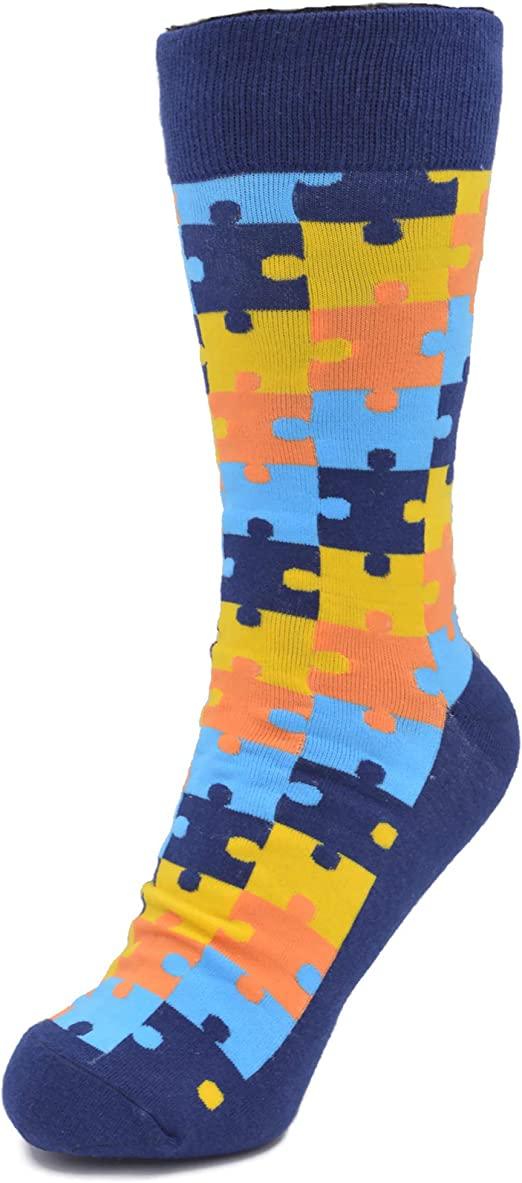 Autism Awareness Navy Blue Orange Yellow Dress Socks
