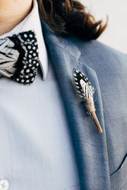 San Jose Polkadot Feather Bow Tie & Feather Lapel Pin Set - Mandujour Handmade