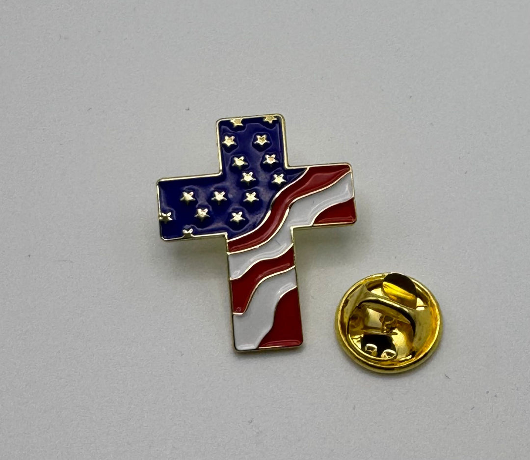 Mandujour Authentic American Flag Lapel Pin with Religious Cross - Elegant USA Design in Luxurious Gift Box