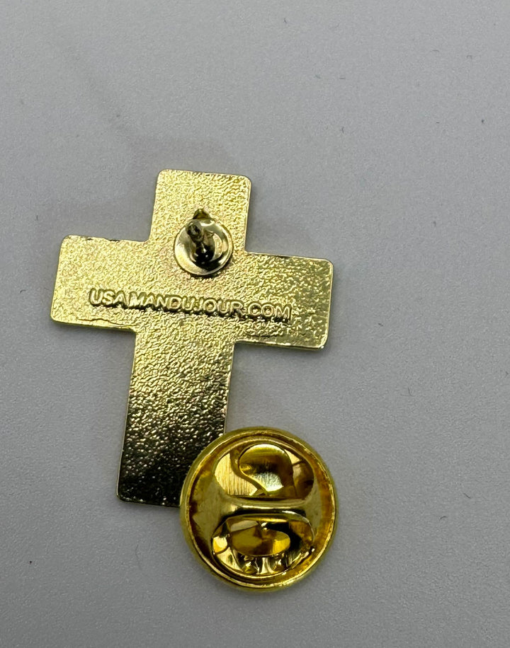 Mandujour Authentic American Flag Lapel Pin with Religious Cross - Elegant USA Design in Luxurious Gift Box