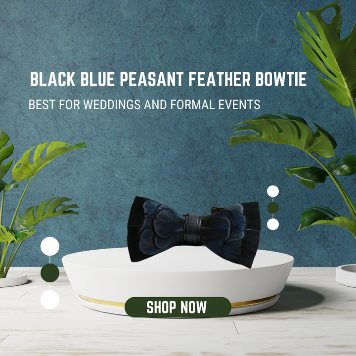 Black Green Pheasant Feather Bow Ties lapel Pin Set