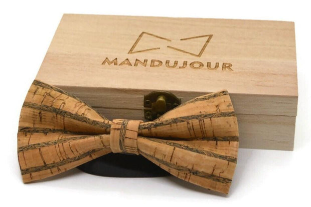 Buterfly Cork Wooden Bow Tie Pre-tied - Mandujour Handmade