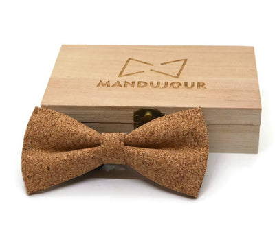 Buterfly Cork Wooden Bow Tie Pre-tied - Mandujour Handmade