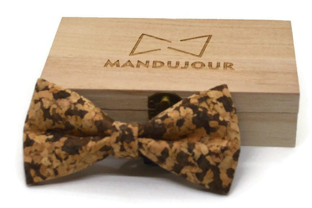 Buterfly Cork Wooden Bow Tie Pre-tied - Mandujour Handmade