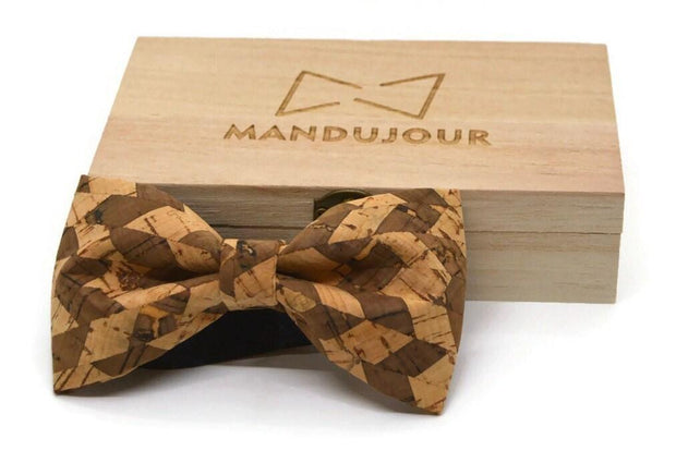 Buterfly Cork Wooden Bow Tie Pre-tied - Mandujour Handmade