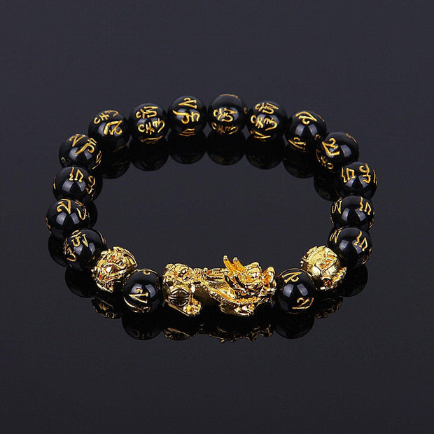 10-12mm Black Beads Alloy Wealth Bracelet Bangles Golden Pixiu Charm bracelet  Gifts for Men Women - Mandujour