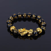 10-12mm Black Beads Alloy Wealth Bracelet Bangles Golden Pixiu Charm bracelet  Gifts for Men Women - Mandujour