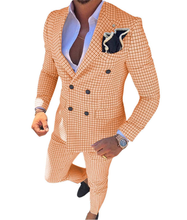 2 Pieces Men's Business Suits Double Breasted Regular Fit Notch Lapel Plaid Wool Prom Tuxedos For Wedding (Blazer+Pants) - Mandujour