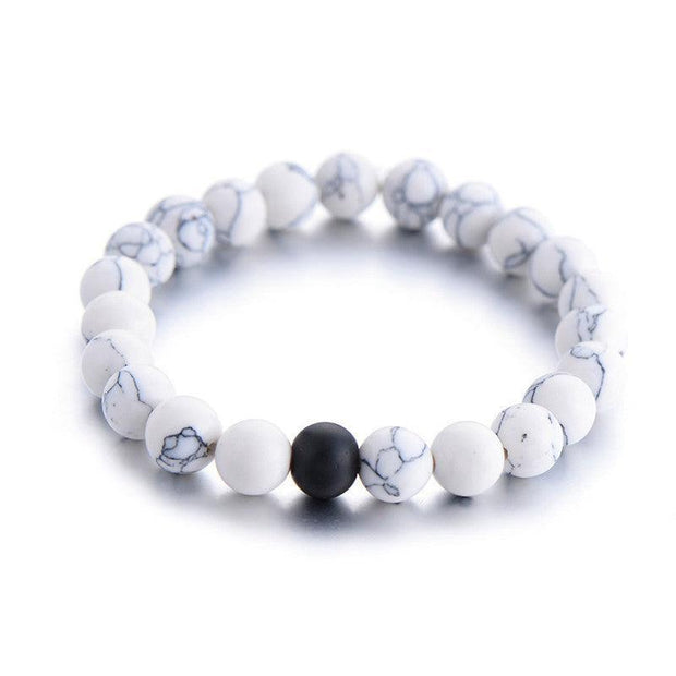 2Pcs/Set Couples Distance Bracelet Classic Natural Stone White and Black Yin Yang Beaded Bracelets for Men Women Best - Mandujour
