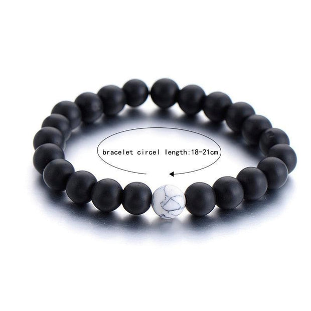2Pcs/Set Couples Distance Bracelet Classic Natural Stone White and Black Yin Yang Beaded Bracelets for Men Women Best - Mandujour