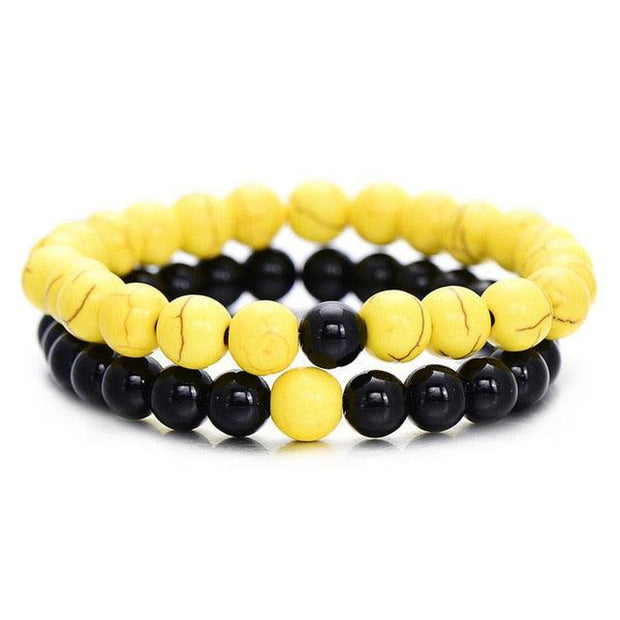 2Pcs/Set Couples Distance Bracelet Classic Natural Stone White and Black Yin Yang Beaded Bracelets for Men Women Best - Mandujour
