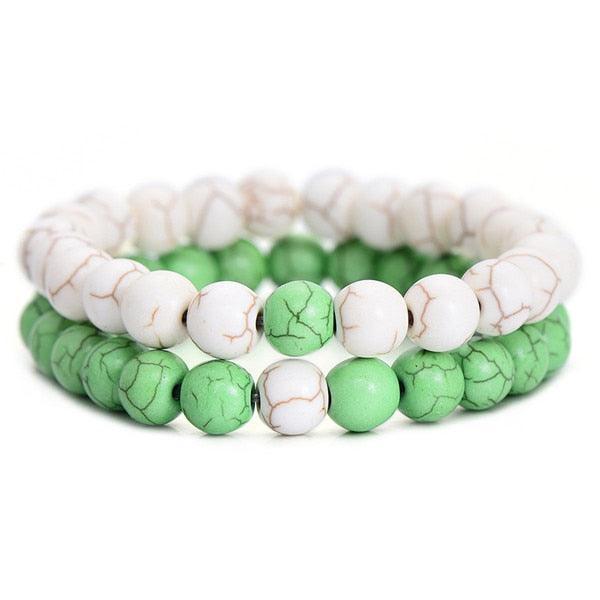 2Pcs/Set Couples Distance Bracelet Classic Natural Stone White and Black Yin Yang Beaded Bracelets for Men Women Best - Mandujour