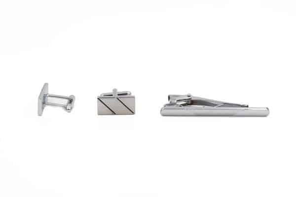 Andrew Chrome Rectangular Cuff-Links and Tie Clip Set - Mandujour