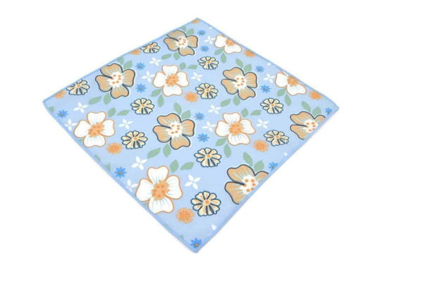 Blue Flower Power Cotton Pocket Square - Mandujour