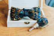 Boston Smaht Feather Bow Tie  with Feather Lapel Pin Set - Mandujour Handmade - Mandujour