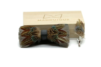 Chicago Feather Bow Tie  with Feather Lapel Pin Set - Mandujour Handmade - Mandujour