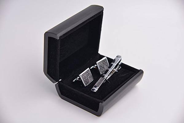 Christopher Chrome and Gray Square Cuff-Links and Tie Clip Set - Mandujour