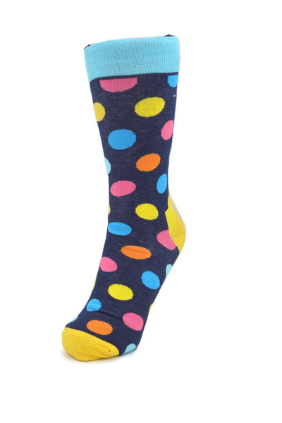 Colorful polka dots navy blue pink yellow dress socks - Mandujour