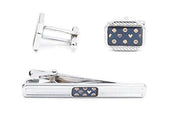 Donald Chrome and Blue Cuff-Links and Tie Clip Set - Mandujour