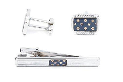 Donald Chrome and Blue Cuff-Links and Tie Clip Set - Mandujour