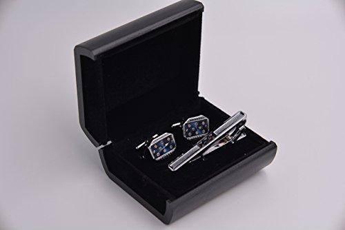 Donald Chrome and Blue Cuff-Links and Tie Clip Set - Mandujour