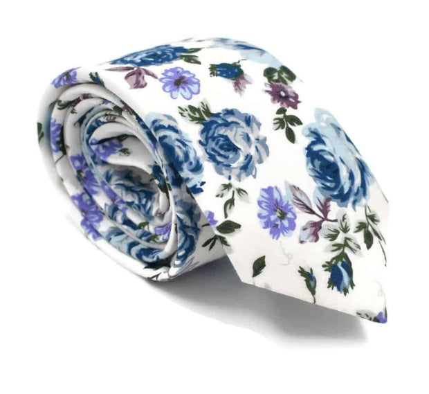 Floral Blues Cotton Necktie - Mandujour