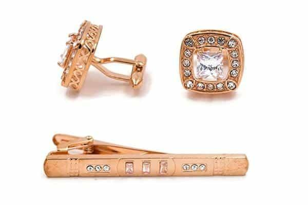 Floyd Rose Gold Studded Cuff-Links and Tie Clip Set - Mandujour