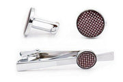 George Chrome and Red Cuff-Links and Tie Clip Set - Mandujour