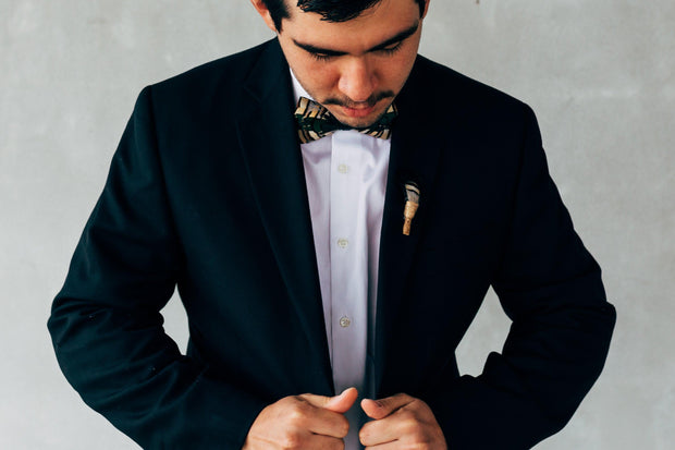 Green Pheasant Feather Bow Ties lapel Pin Set - Mandujour Handmade - Mandujour