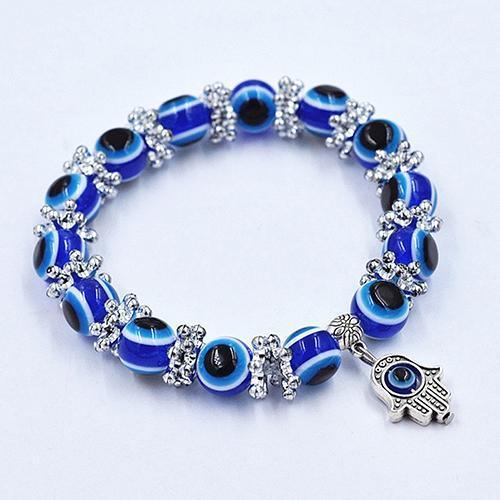Handmade Hamsa Fatima Bangle Evil Eye Beads Elastic Couple Bracelet Femme Jewelry - Mandujour