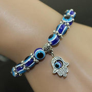 Handmade Hamsa Fatima Bangle Evil Eye Beads Elastic Couple Bracelet Femme Jewelry - Mandujour