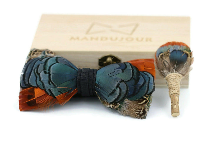 Los Angeles Feather Bow Tie & Lapel pin set - Mandujour