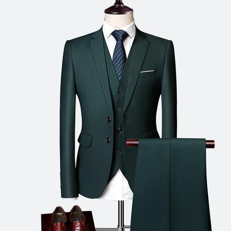 Luxury 2 piece men's wedding suit fashion men's slim solid color business office suit sets large size men Blazer+ pants + vest - Mandujour