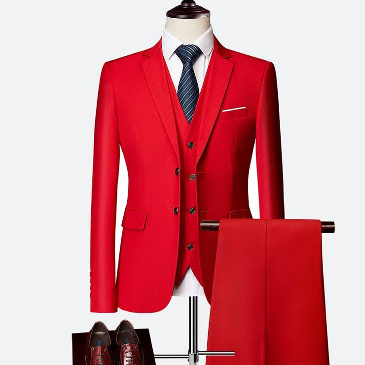 Luxury 2 piece men's wedding suit fashion men's slim solid color business office suit sets large size men Blazer+ pants + vest - Mandujour