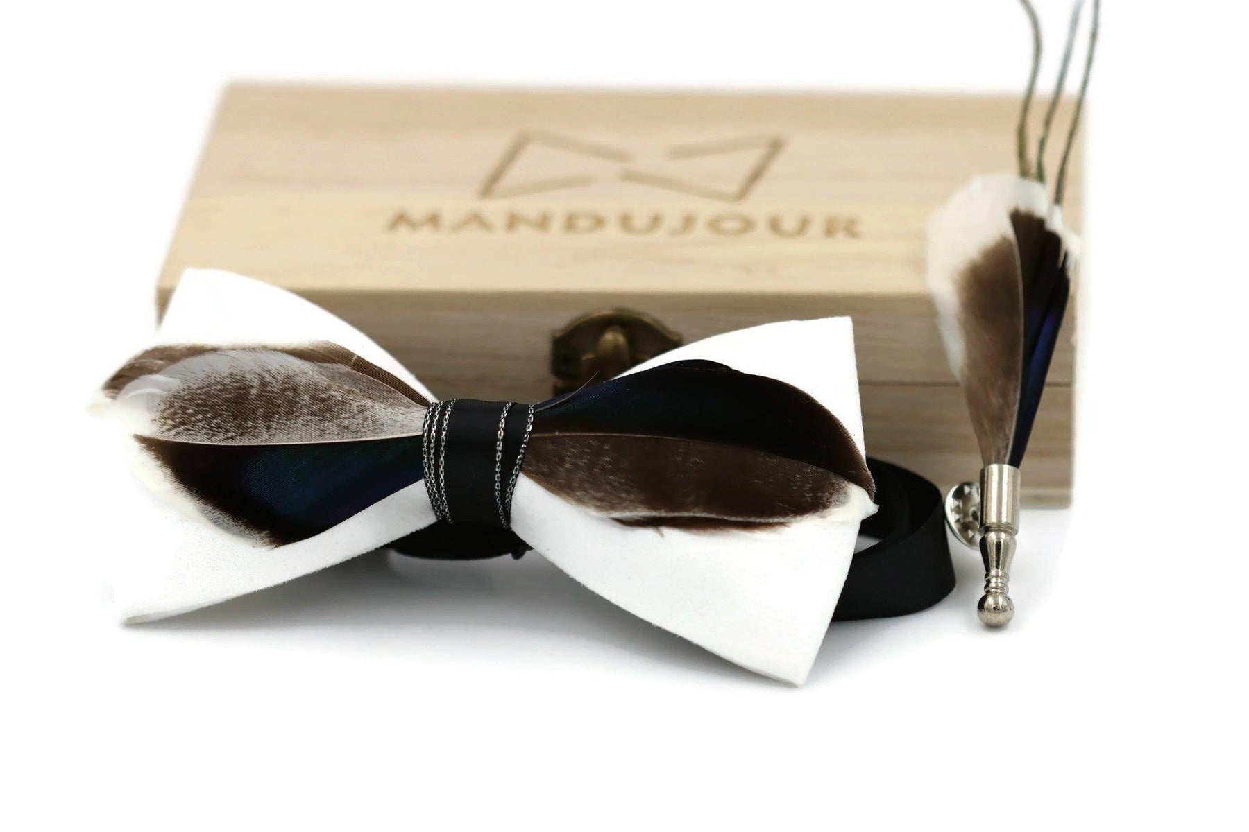 Mallard Duck Feather Bow Tie with Feather Lapel Pin Set – Mandujour