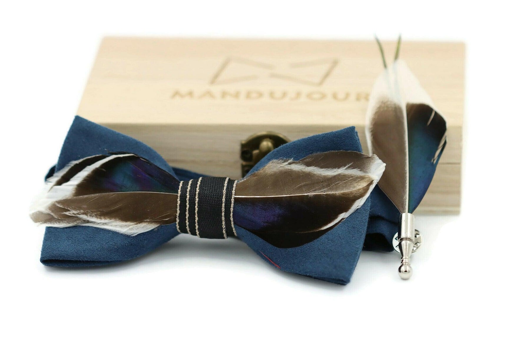 Mallard Duck Feather Bow Tie with Feather Lapel Pin Set – Mandujour
