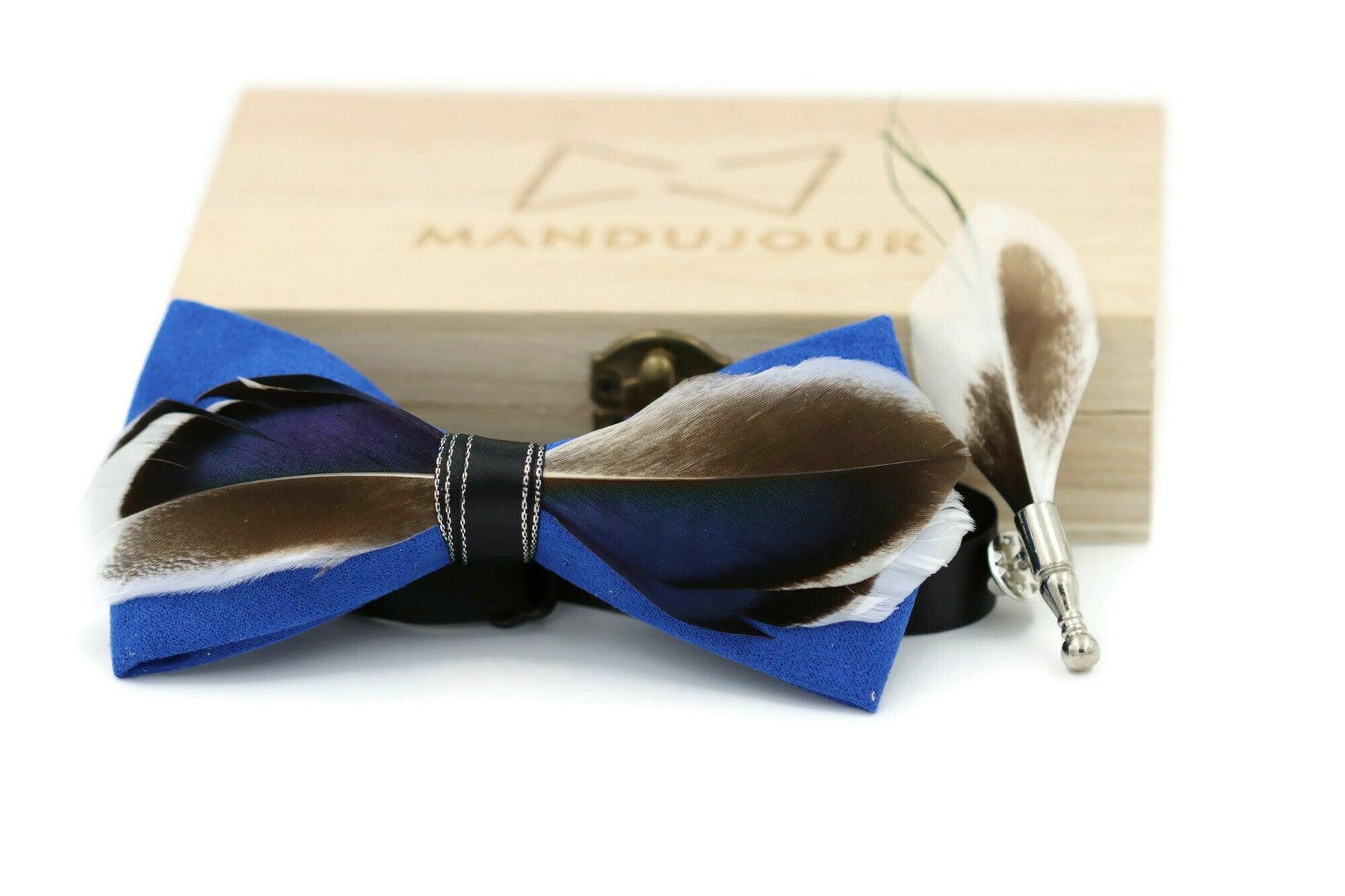 Mallard Duck Feather Bow Tie with Feather Lapel Pin Set – Mandujour